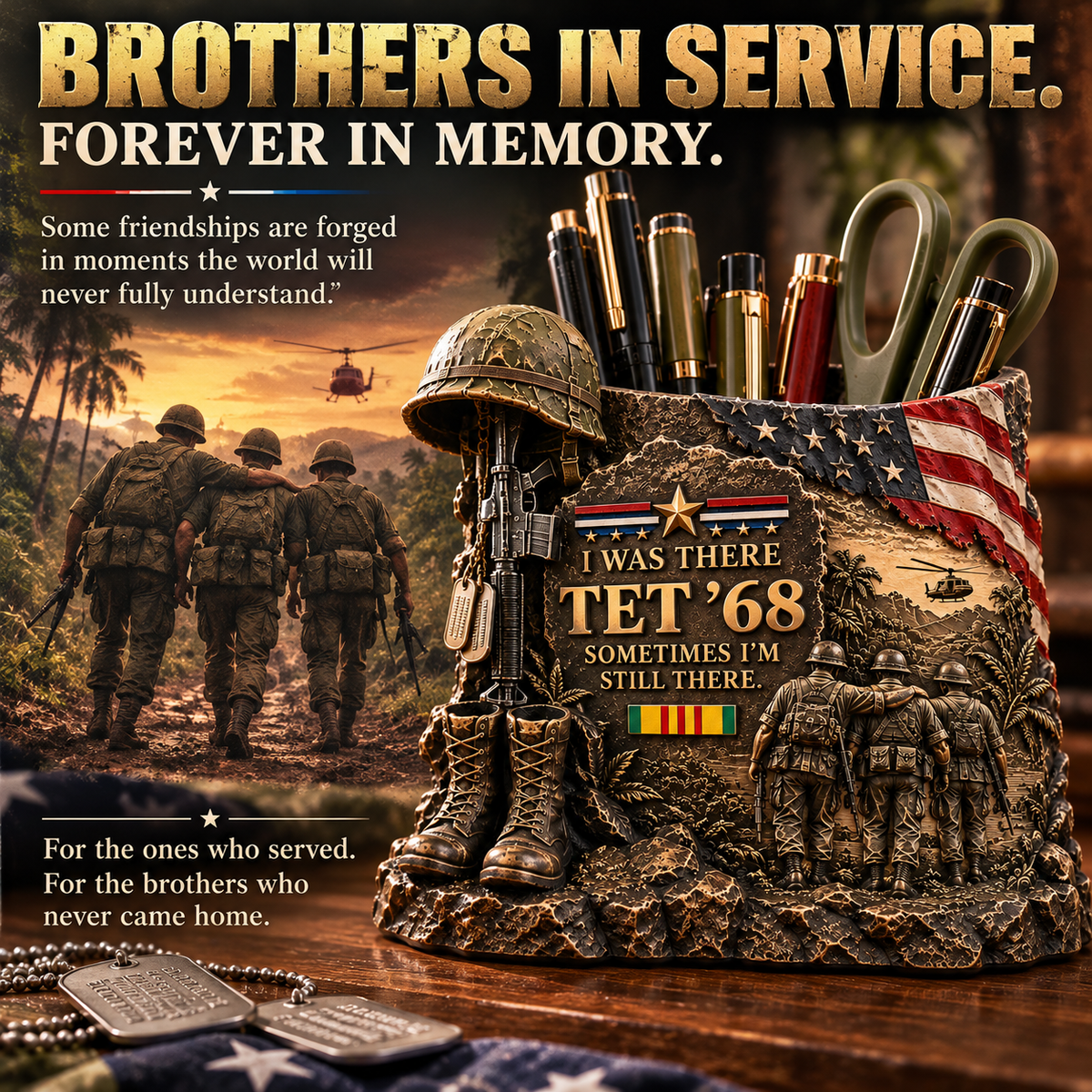 🇺🇸 I Was There. 🪖 Some Memories Never Leave. ❤️ TET ’68 Vietnam Veteran Memorial Pen Holder 🎖️🕊️