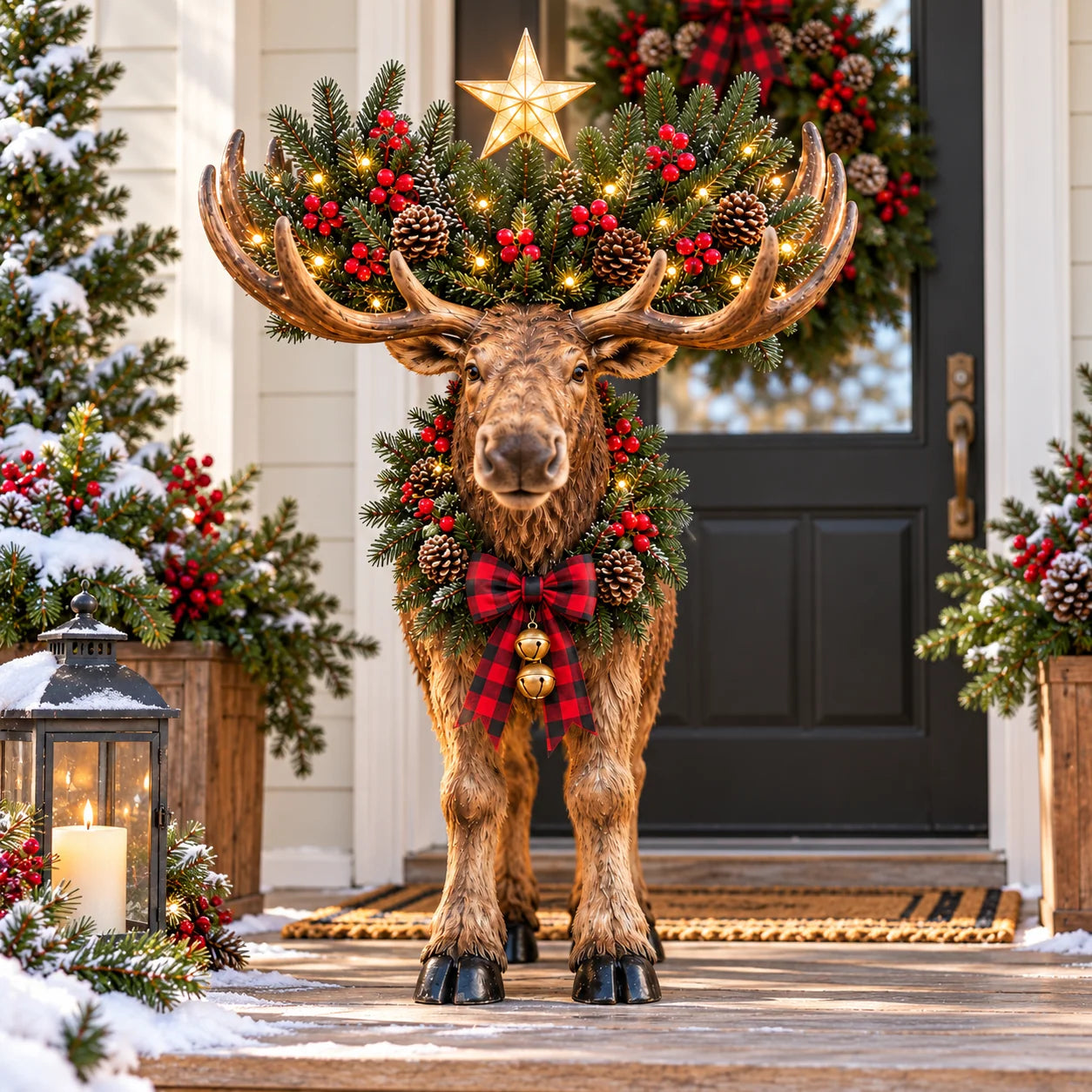 Woodland Christmas Moose in a festive entryway