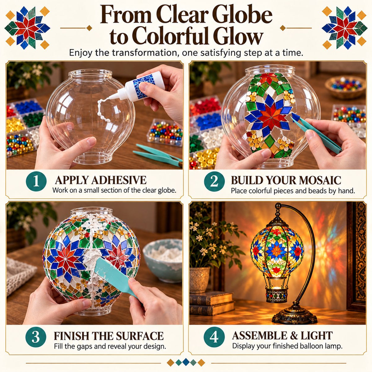 ⏳ LAST DAY 49% OFF | 🎈 Light Up Your Own Mosaic Sky | Turkish Hot Air Balloon Lamp DIY Kit ✨