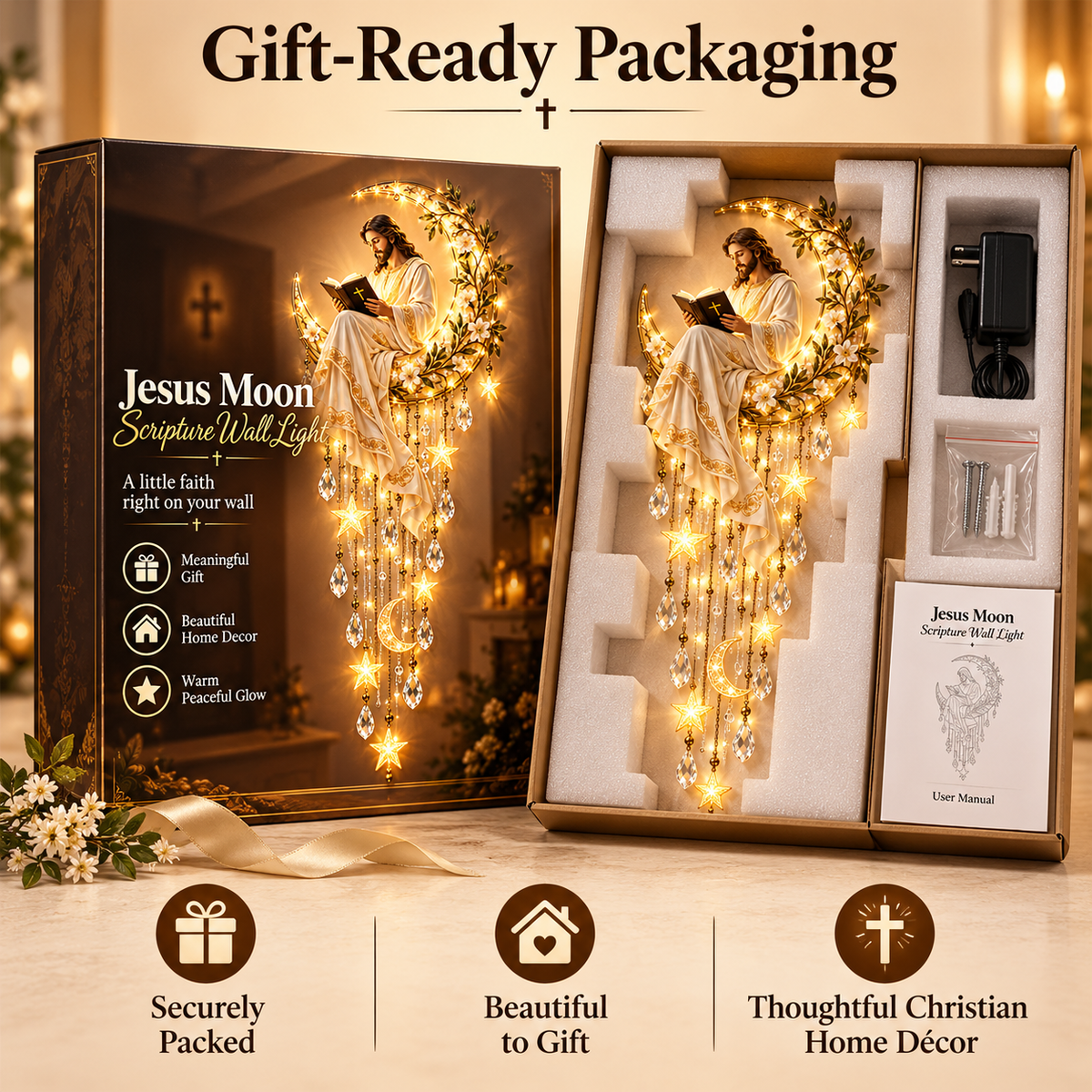 🌙🙏 Moonlit Grace™ | Jesus & Mary Faith-Inspired Wall Light