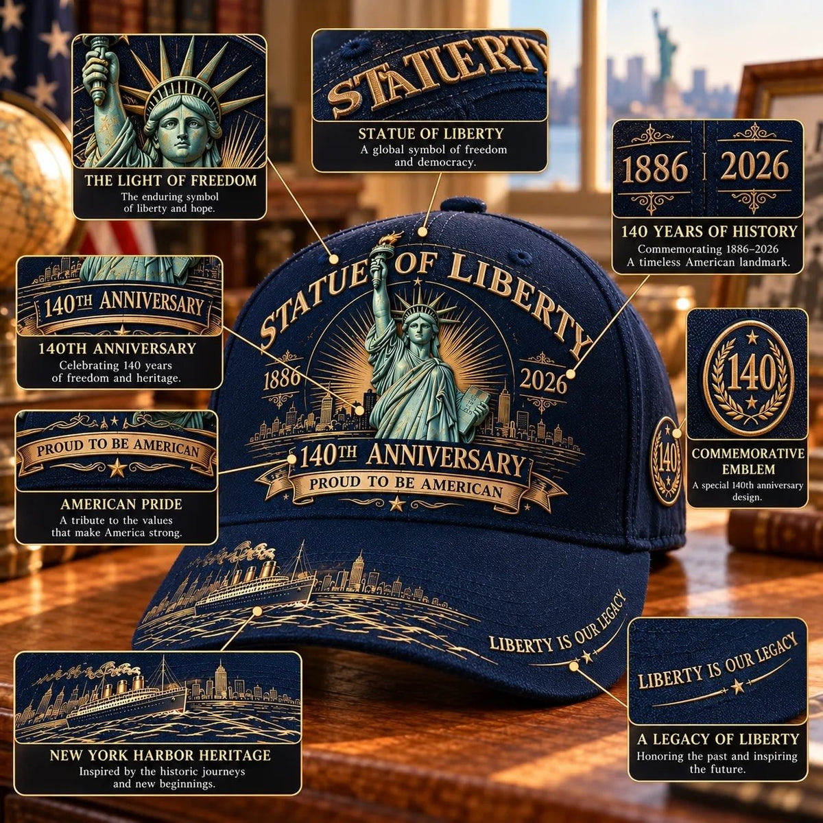 💝 LAST DAY 49% OFF | 🗽 140 Years of Liberty | Statue of Liberty Commemorative Cap 1886–2026 🇺🇸