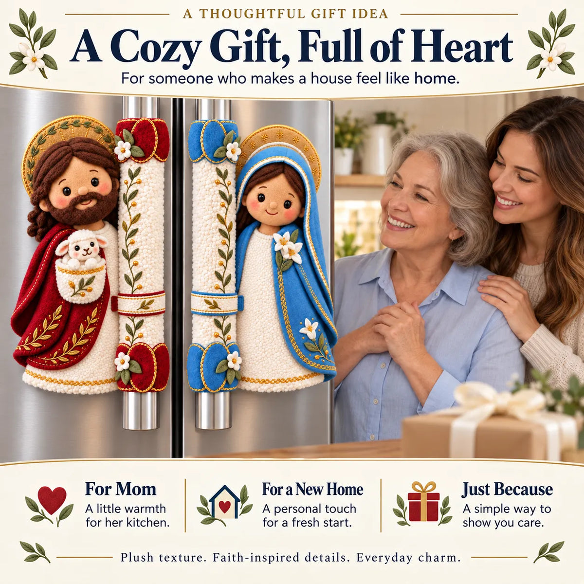 ⏳ Last Day 49% OFF – ✝️ Heaven in the Kitchen | Jesus & Mary Plush Handle Huggers ❤️