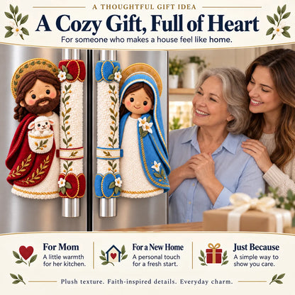 ⏳ Last Day 49% OFF – ✝️ Heaven in the Kitchen | Jesus & Mary Plush Handle Huggers ❤️