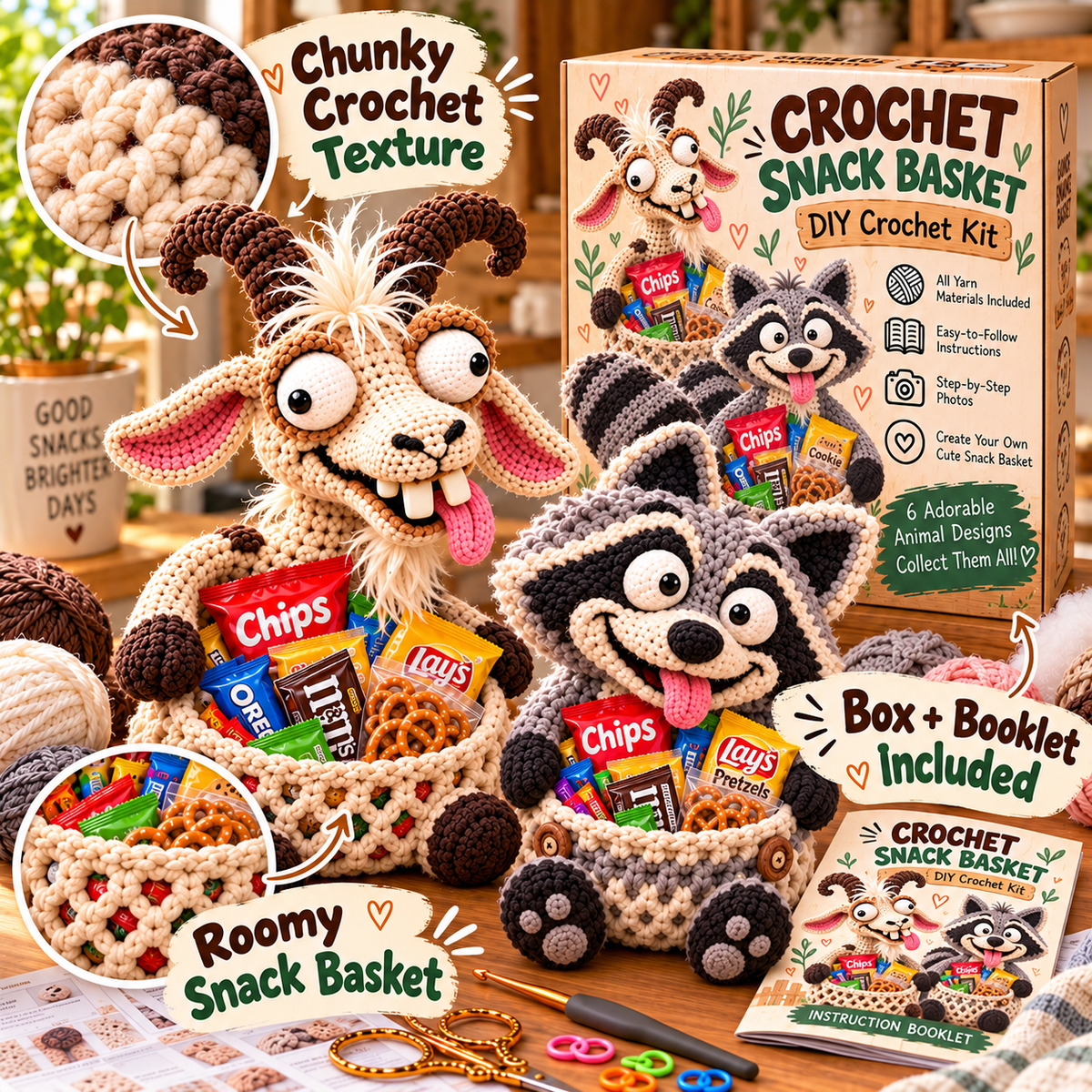 😂 Snack Attack Squad™ – DIY Crochet Funny Animal Snack Basket Collection