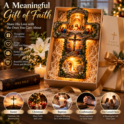 ✝️ He Is Risen – 3-Scene Jesus Resurrection LED Wall Cross Lamp