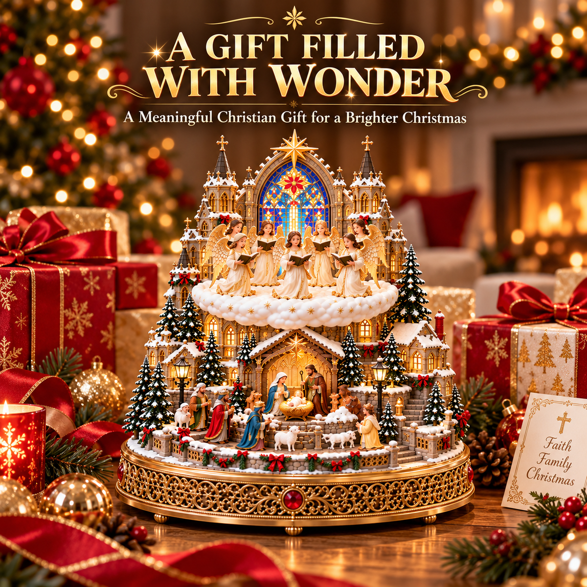 👼✨ Angels Over Bethlehem™ | Lighted Rotating Nativity Village