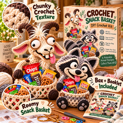 😂🍿 Funny Animal Snack Basket – DIY Crochet Kit