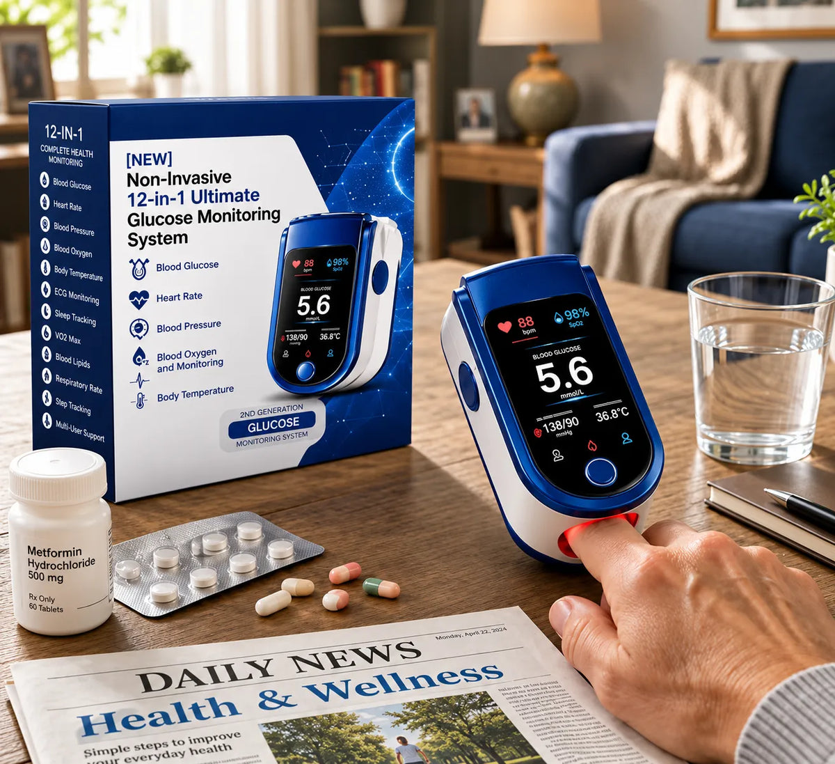 ⚕️✨ VitalTrack 12™ | 12-in-1 Needle-Free Wellness Trend Monitor