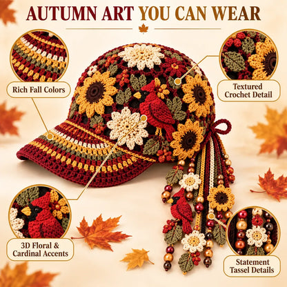 🍂🧶 Handmade Crochet Garden Cap – Floral & Woodland Collection