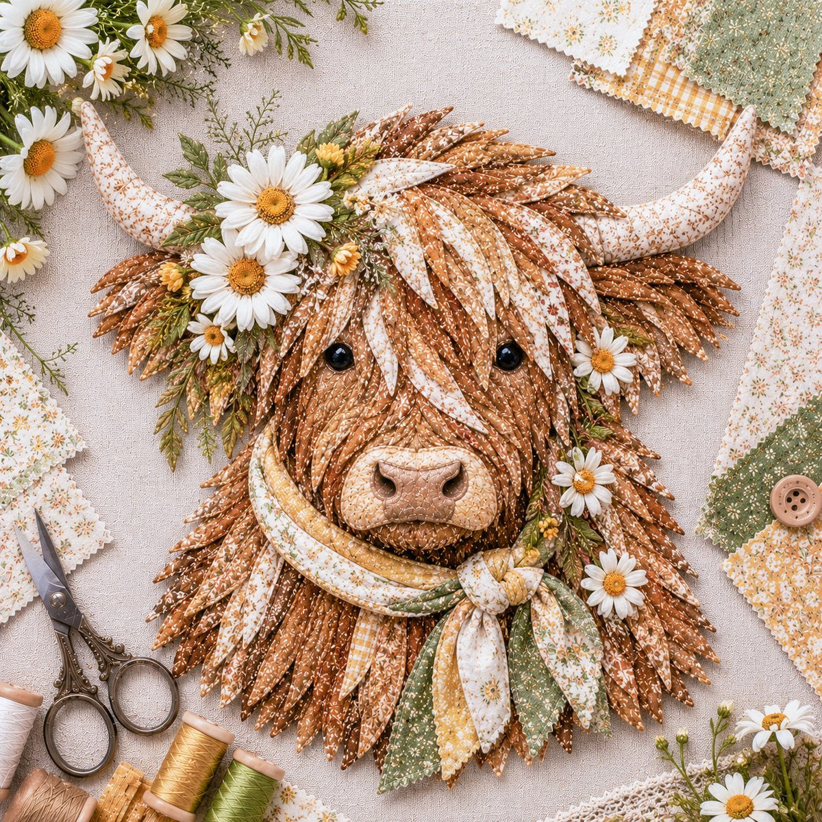 🐮💐 Blooming Highland™ | Birth Flower 3D Fabric Art DIY Kit – Beginner Friendly