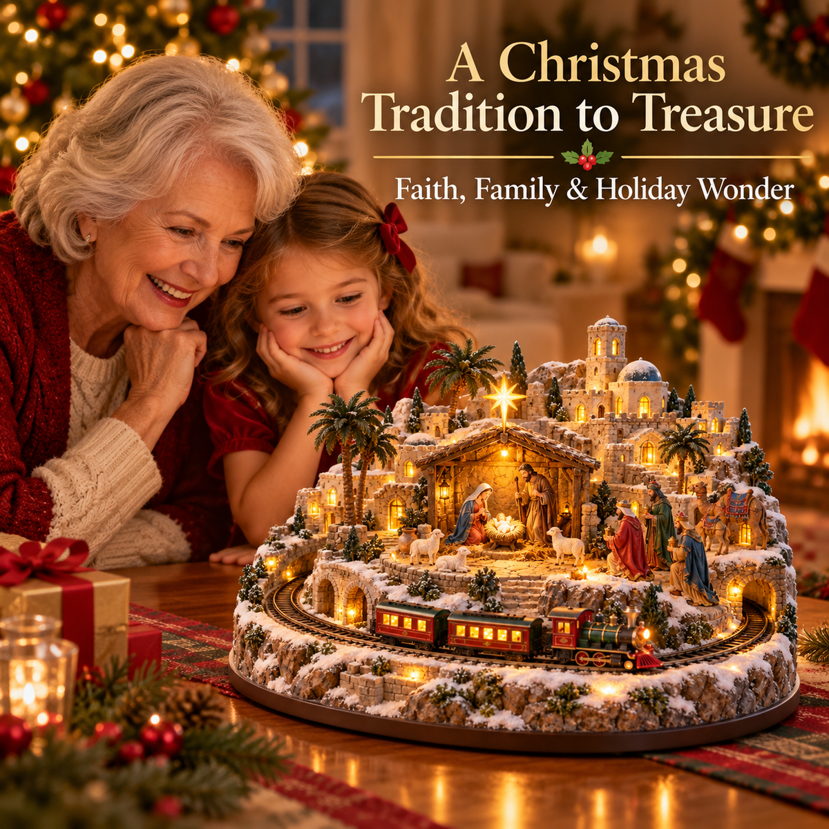 ✝️🎄 Bethlehem Journey Lighted Nativity Village | Animated Christmas Train Tabletop Decor ✨