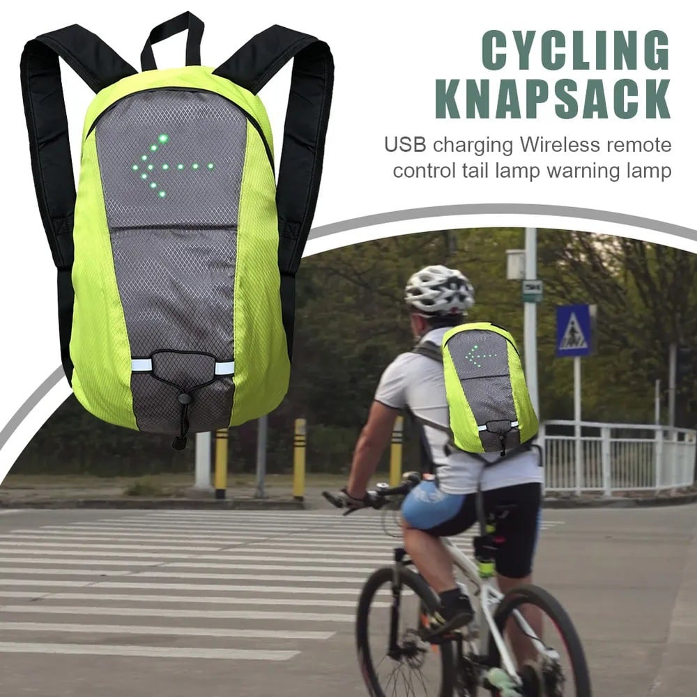 🚴 15L LED Warning Light Backpack – Wireless Handlebar Remote, 5 Signal Modes & Reflective Strips