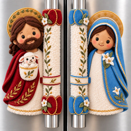 ⏳ Last Day 49% OFF – ✝️ Heaven in the Kitchen | Jesus & Mary Plush Handle Huggers ❤️