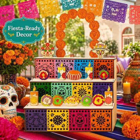 🔥Hot Sale - 50% OFF🔥-✨🌈Mexican Day of the Dead Wooden Altar Display Set 🎃