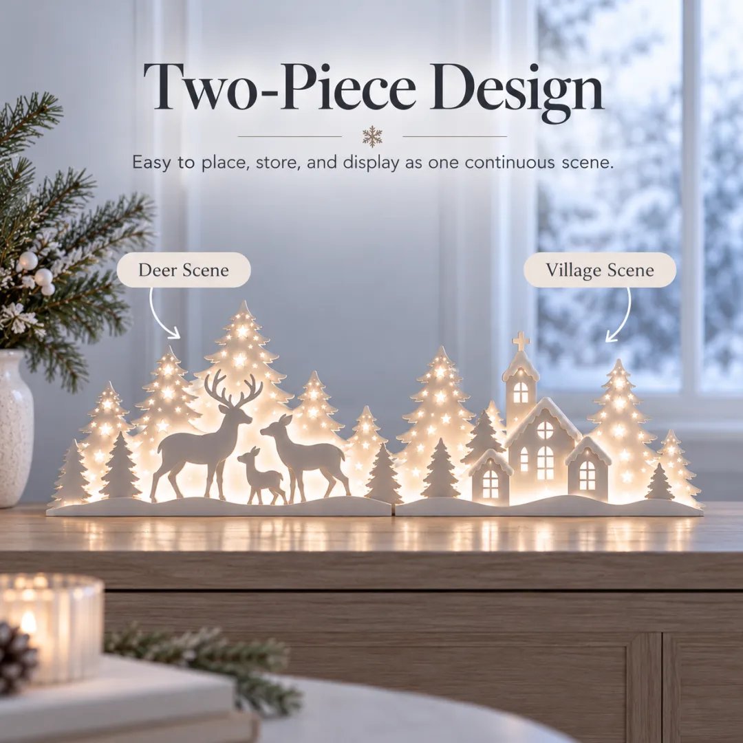 🦌✨ Winter Village Glow™ | 2-Piece Lighted Deer Window Scene