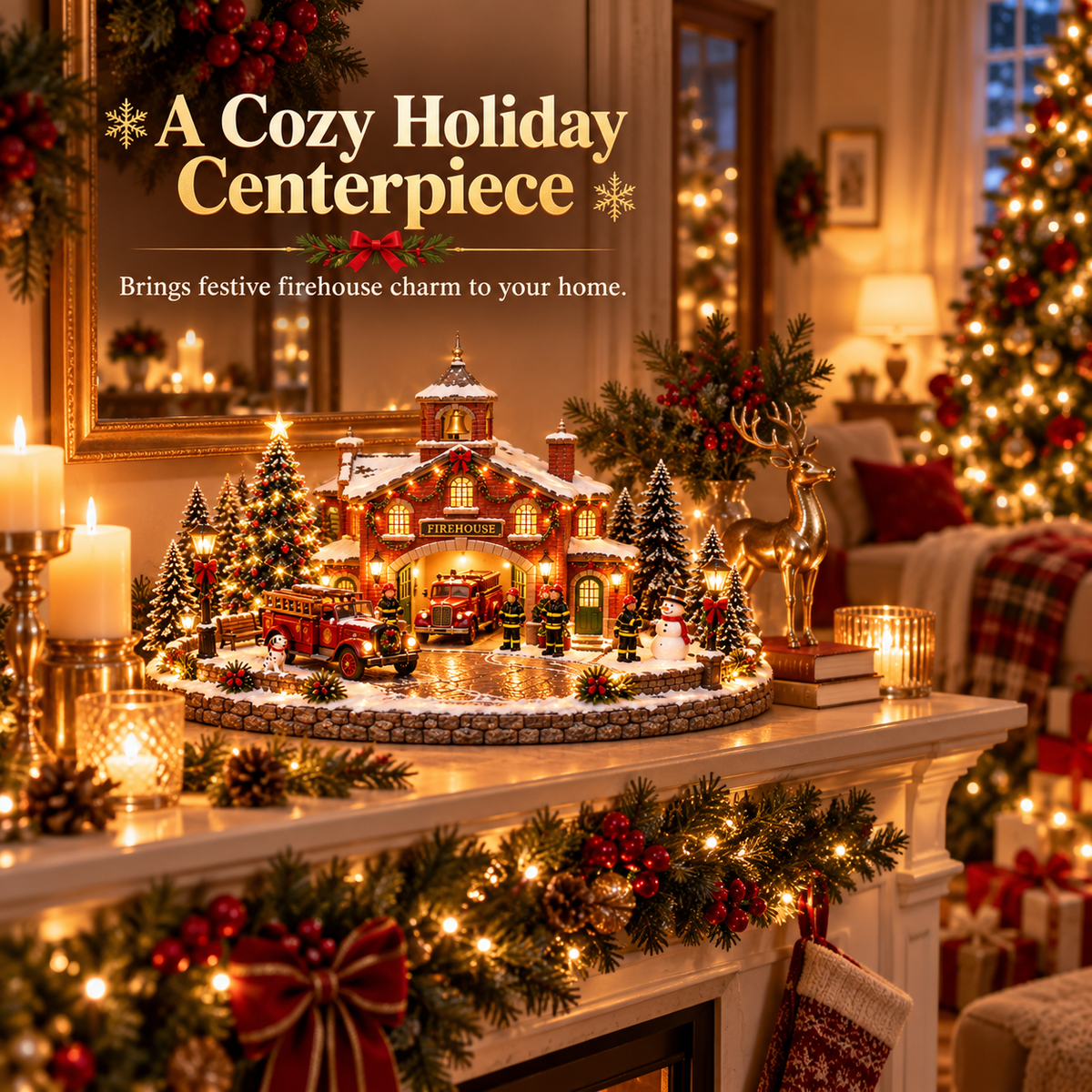 🚒🎄 Christmas Firehouse Village – Lighted Holiday Display with Vintage Fire Trucks