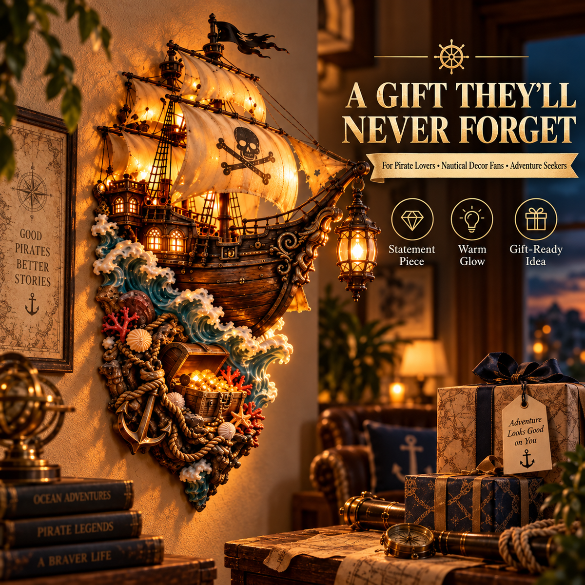 ⚓The Captain’s Last Voyage™ | Illuminated Pirate Wall Scene