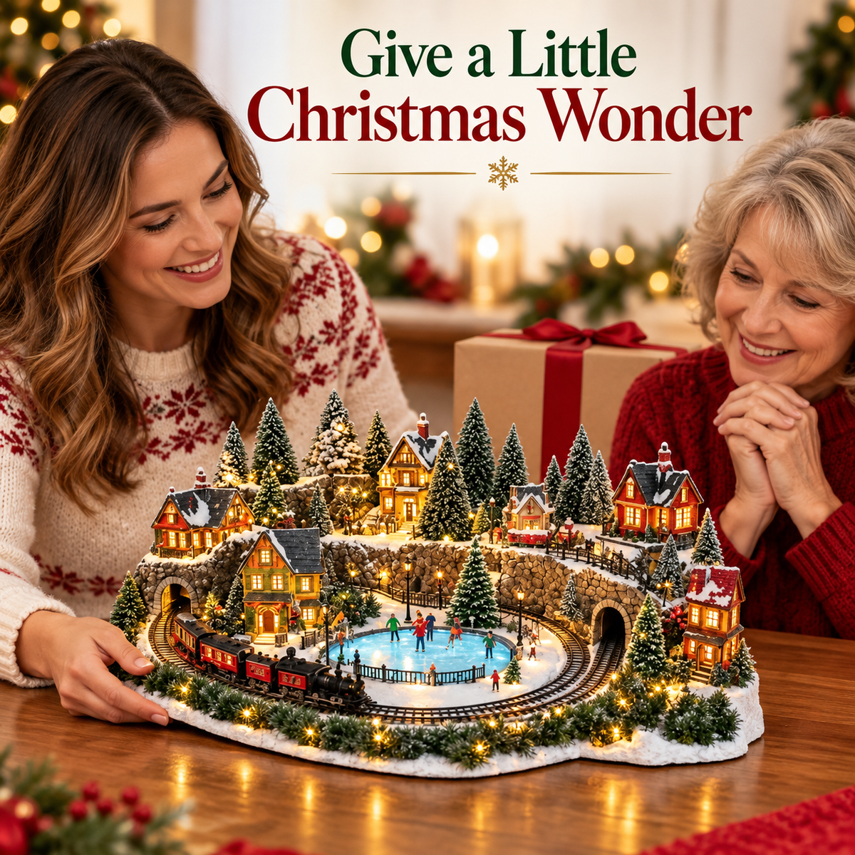 🔥 LAST DAY 49% OFF | 🚂❄️ Winter Rail & Rink™ | Animated Christmas Village Scene