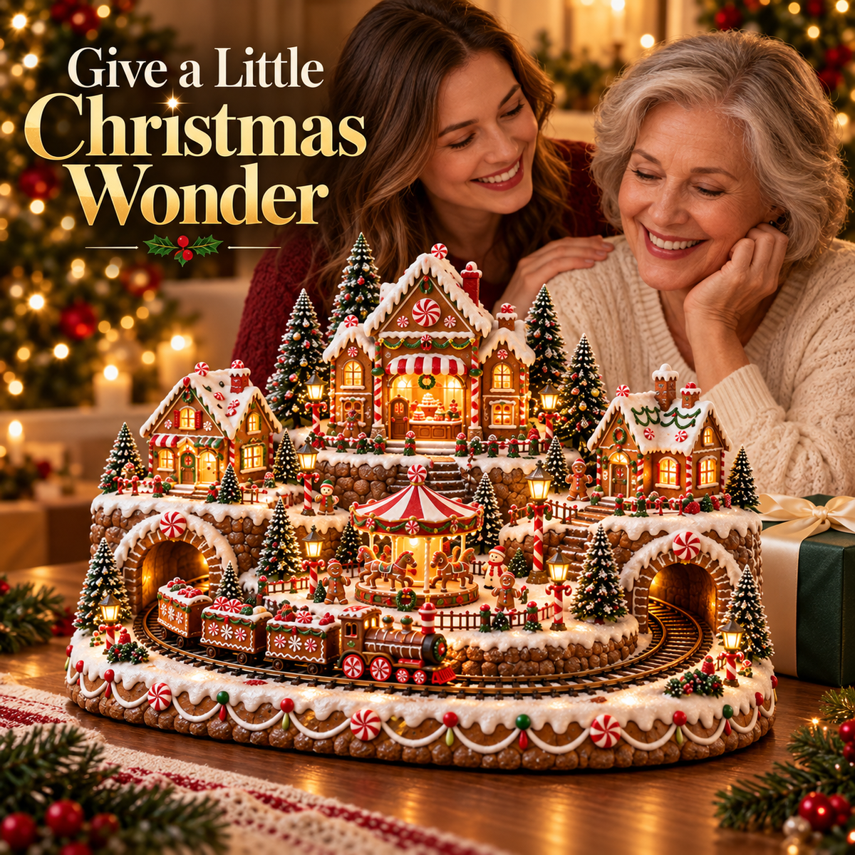 🍪🚂 Gingerbread Christmas World™ | Animated Lighted Village with Moving Train & Carousel
