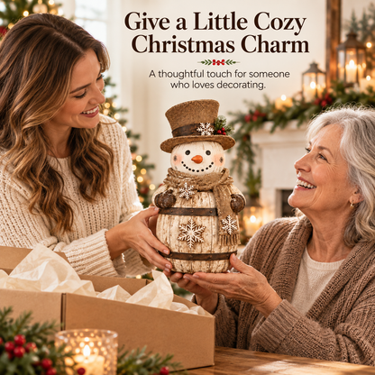 ☃️🎄 Frosted Barrel Snowman™ | Vintage Christmas Figurine