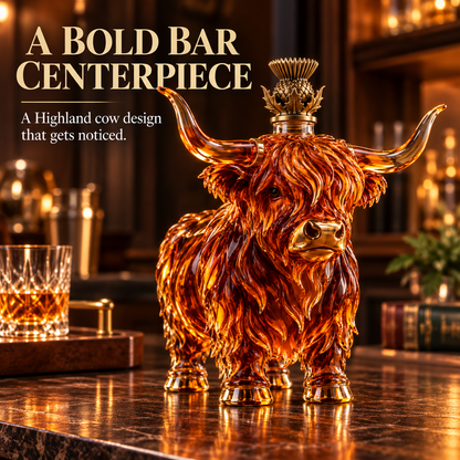 🐂🥃 Highland Spirit™ – Sculptural Highland Cow Whiskey Decanter & Bar Centerpiece