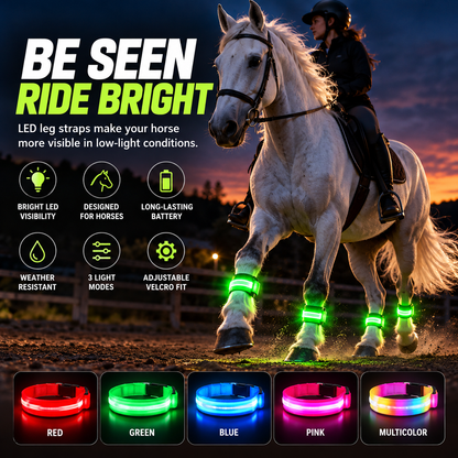🐎 Horse LED Leg Straps – 4 Pack | Rechargeable Night Riding Safety Lights | Adjustable Velcro Fit for Horses of All Sizes ✨