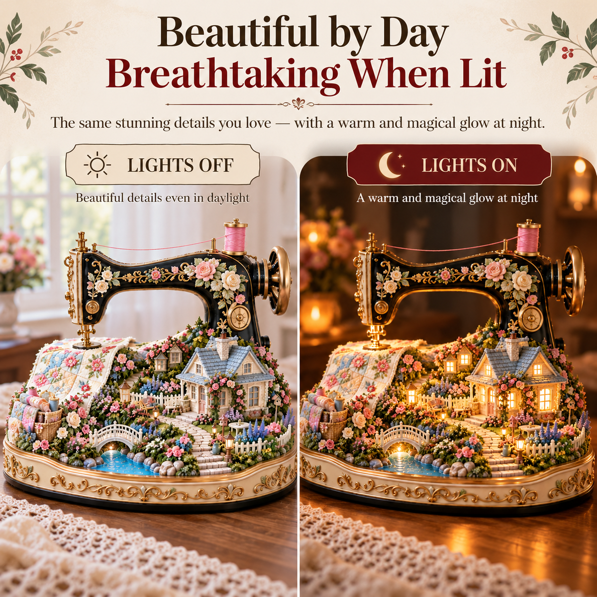 🧵✨ Stitched to Life™ | Lighted Sewing Machine Garden Decor