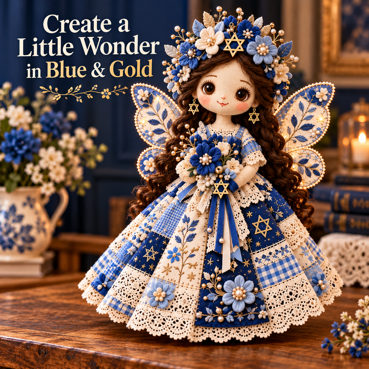 🕎🧵 Festival of Lights Friends™ | Hanukkah Patchwork Doll DIY Kit – 3 Designs