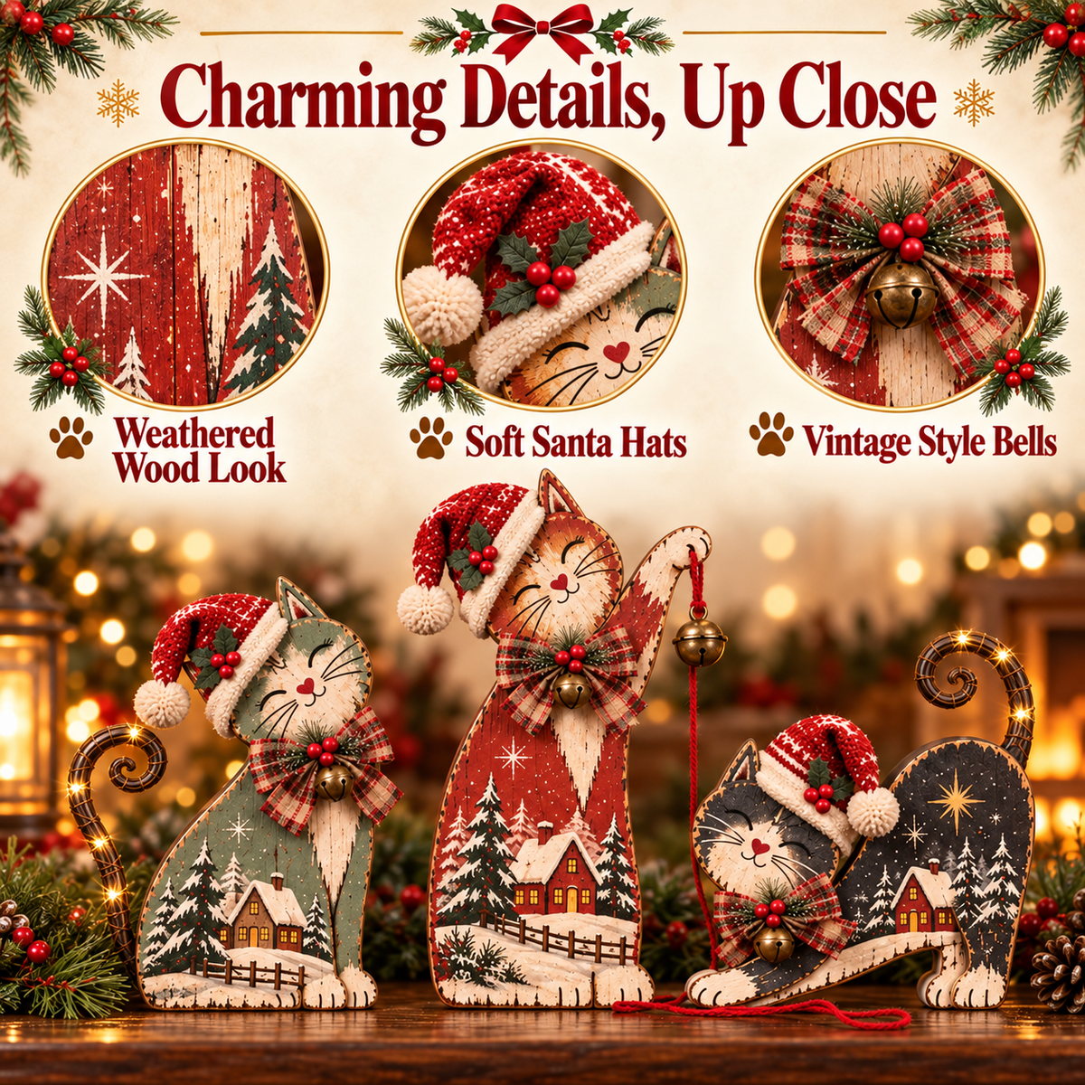 🐾🎄 Christmas Mischief Cats™ | Lighted Vintage Holiday Trio