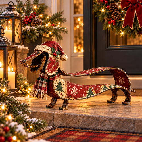 🐶✨ Vintage Dachshund Christmas Ornament – Metal Holiday Decor
