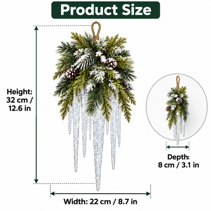 🌲❄️ Frosted Evergreen Icicle Swag – Warm LED Holiday Decor