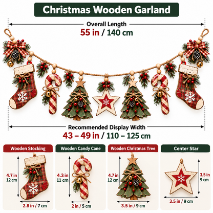 Vintage Lighted Wooden Christmas Heirloom Garland