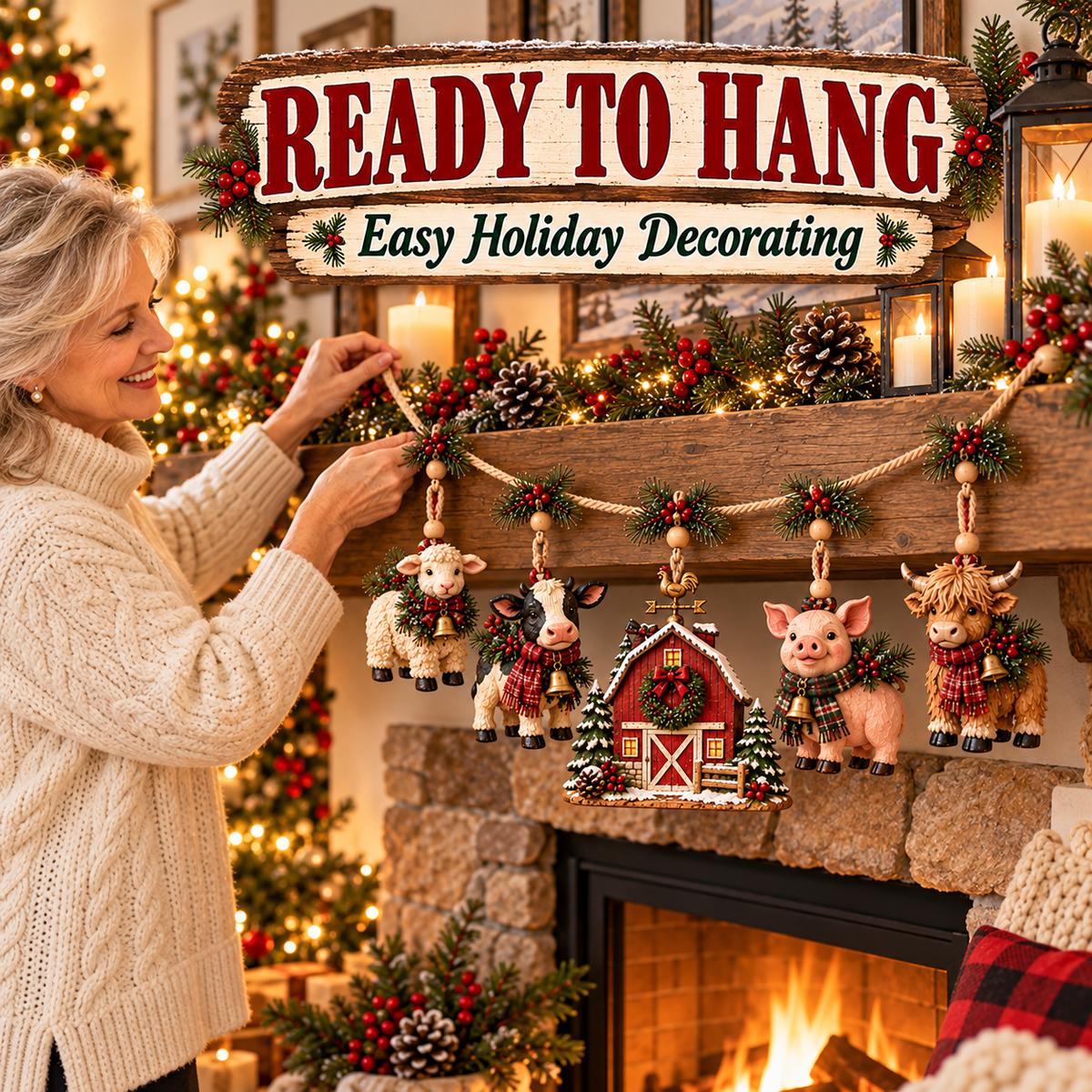 🐄🎄 Christmas Farmyard Friends™ | Hanging Mantel Garland