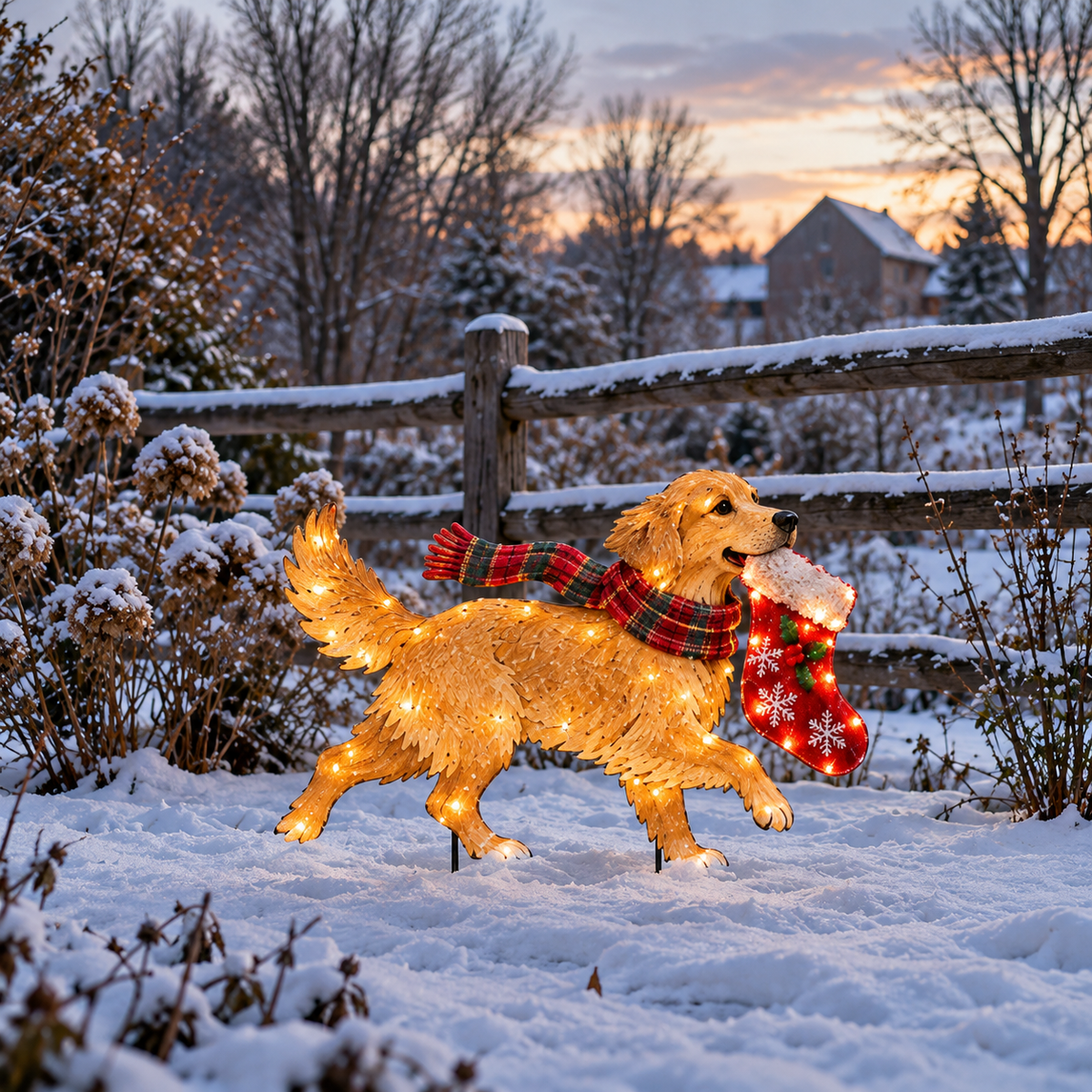 🐕🎄 Stocking Dash™ | Lighted Golden Retriever Christmas Yard Stake