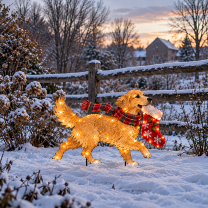 🐕🎄 Stocking Dash™ | Lighted Golden Retriever Christmas Yard Stake