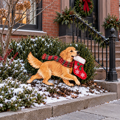 🐕🎄 Stocking Dash™ | Lighted Golden Retriever Christmas Yard Stake