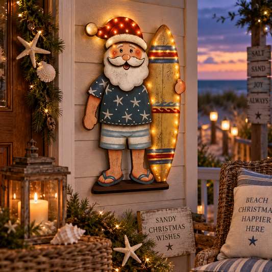 🌊🎅 Tidebound Santa™ | Vintage Lighted Coastal Christmas Wall Decor
