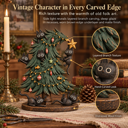 🐈‍⬛🎄 Mischievous Black Cat Christmas Tree Figurine