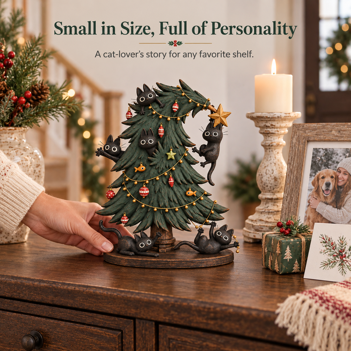 🐈‍⬛🎄 Mischievous Black Cat Christmas Tree Figurine