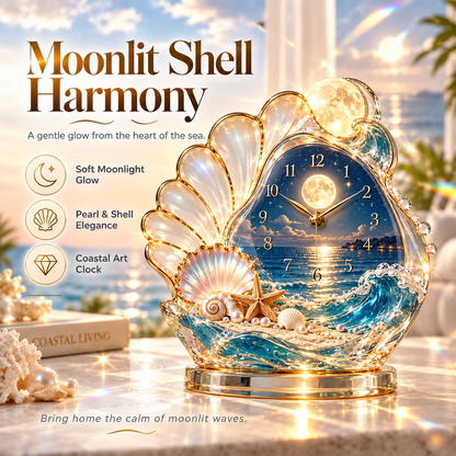 🌊✨ Coastal Sunset Light & Shadow Crystal Clock — Coastal-style tabletop decor with lighting