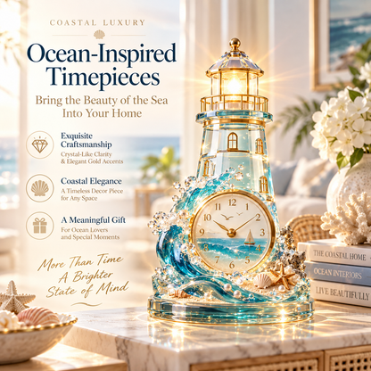 🌊✨ Coastal Sunset Light & Shadow Crystal Clock — Coastal-style tabletop decor with lighting