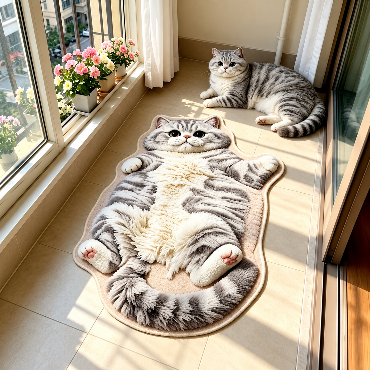 🐱🛋️ Cozy Cat Loaf™ | Chubby Tabby Accent Rug