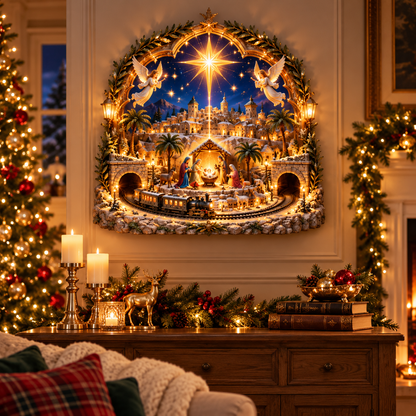 ✝️✨ Star of Bethlehem Portal™ | Lighted Nativity Wall Village with Christmas Train