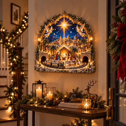 ✝️✨ Star of Bethlehem Portal™ | Lighted Nativity Wall Village with Christmas Train