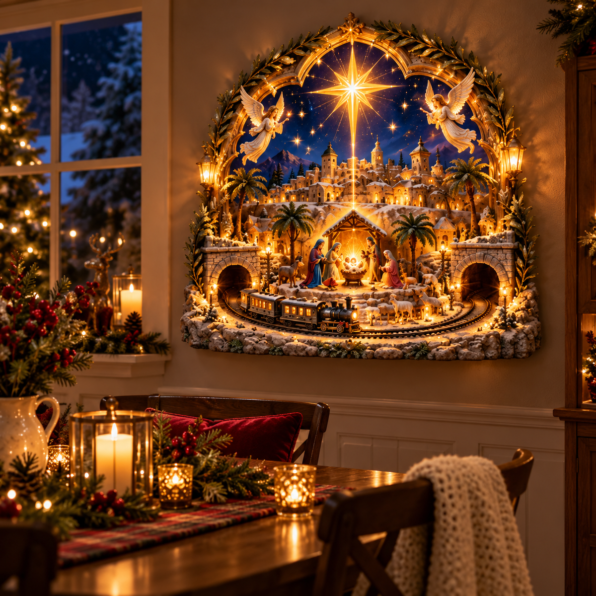 ✝️✨ Star of Bethlehem Portal™ | Lighted Nativity Wall Village with Christmas Train