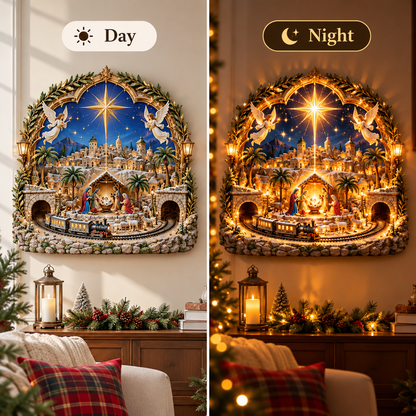 ✝️✨ Star of Bethlehem Portal™ | Lighted Nativity Wall Village with Christmas Train