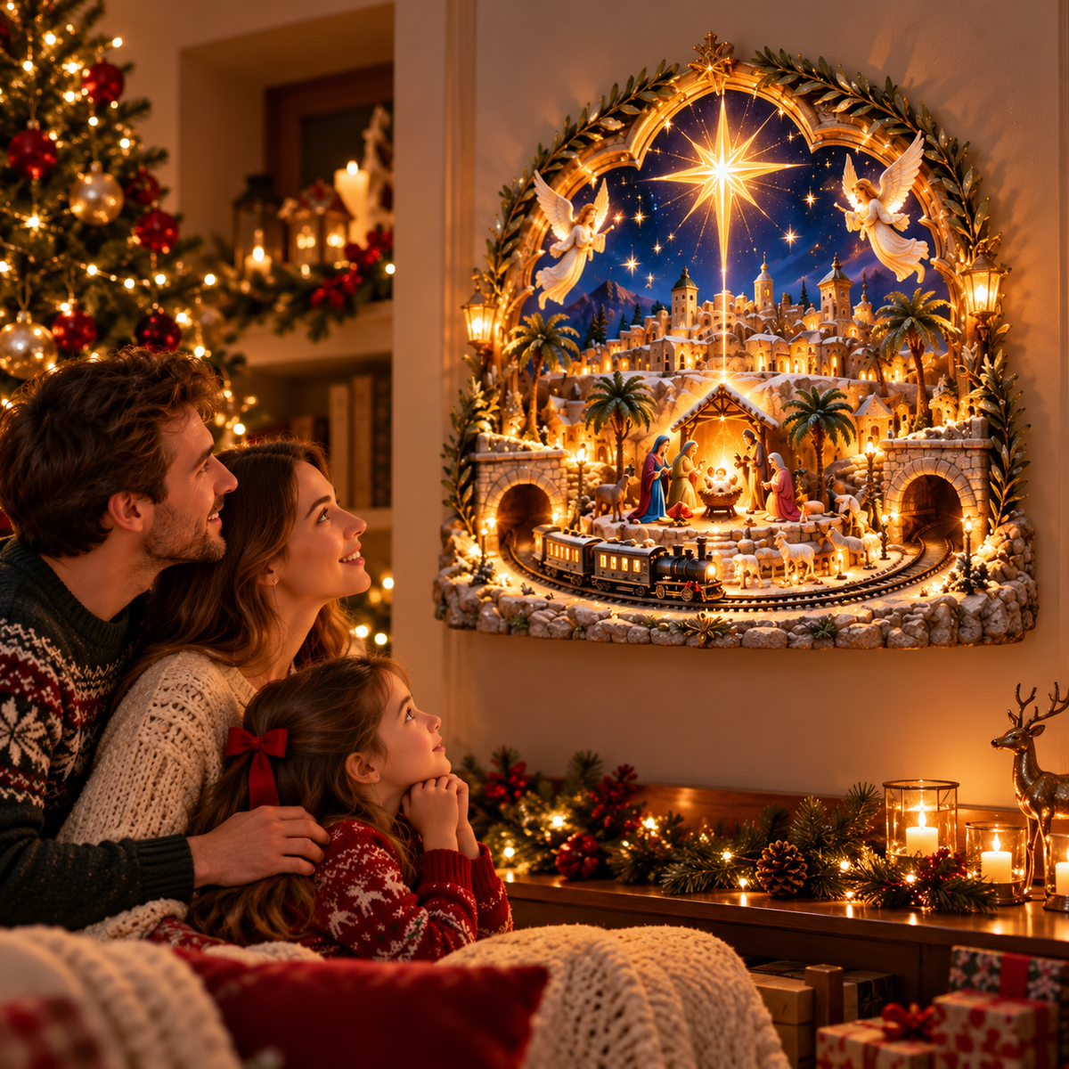 ✝️✨ Star of Bethlehem Portal™ | Lighted Nativity Wall Village with Christmas Train