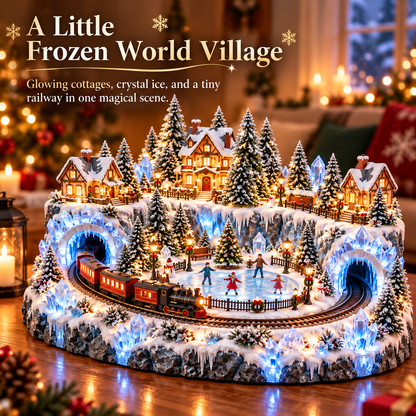 ❄️🚂 Crystal Ice Railway Village™ | Lighted Christmas Skating Scene with Moving Train & Twin Ice Tunnels