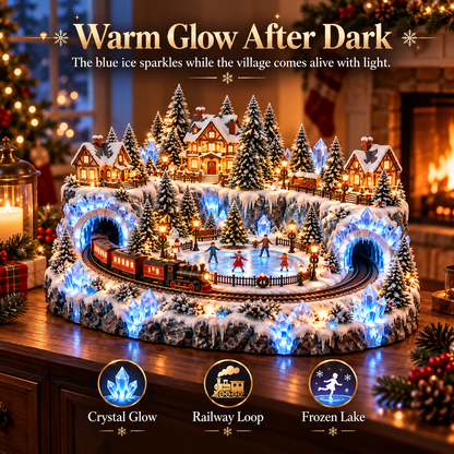 ❄️🚂 Crystal Ice Railway Village™ | Lighted Christmas Skating Scene with Moving Train & Twin Ice Tunnels