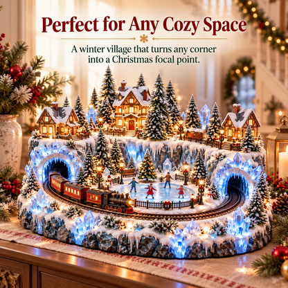 ❄️🚂 Crystal Ice Railway Village™ | Lighted Christmas Skating Scene with Moving Train & Twin Ice Tunnels